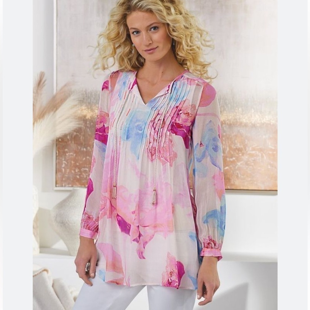 Soft Surroundings Floral Chiffon Blouse